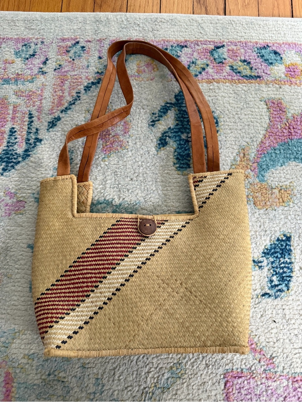 Diagonal Stripe Woven Shoulder Bag in Tan and Red